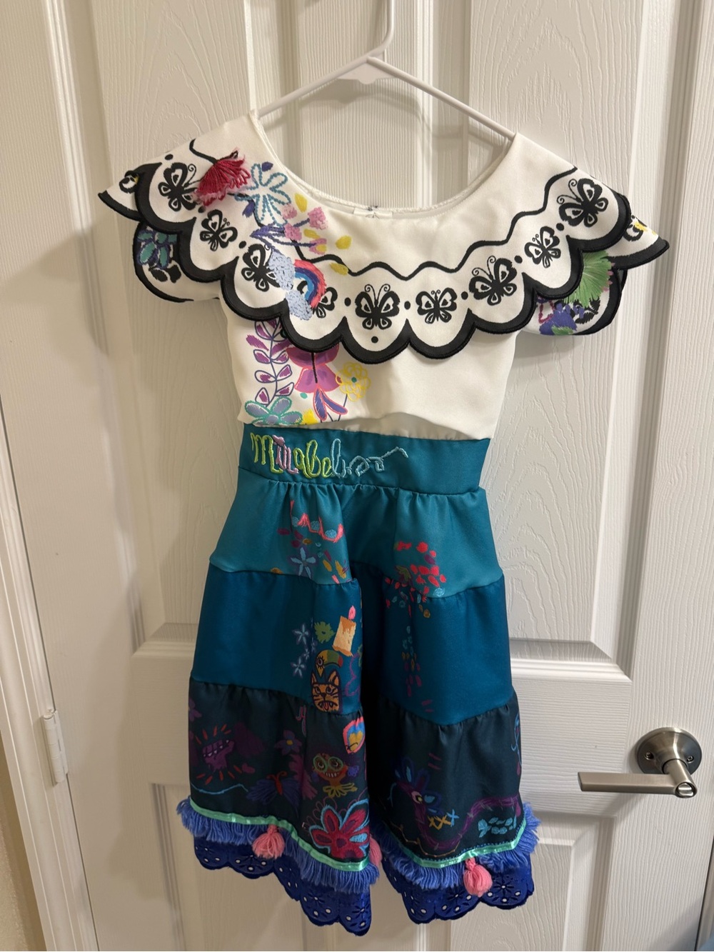 Disney Encanto Mirabel White and Teal Floral Girls' Costume Dress
